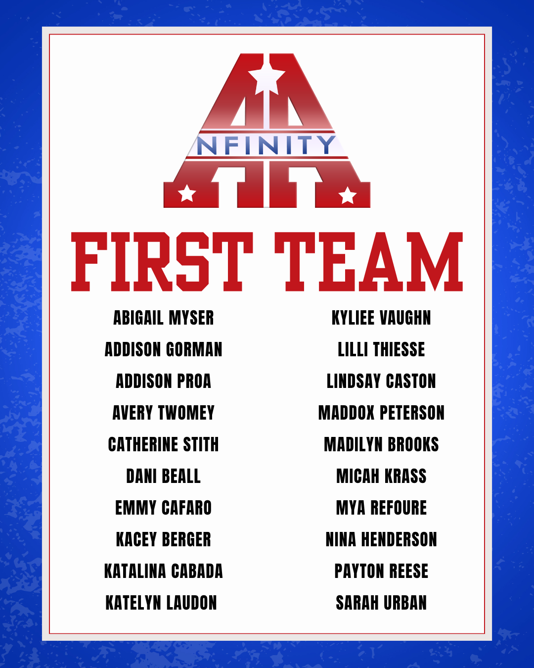 Nfinity All-American Class of 2025, First Team roster
