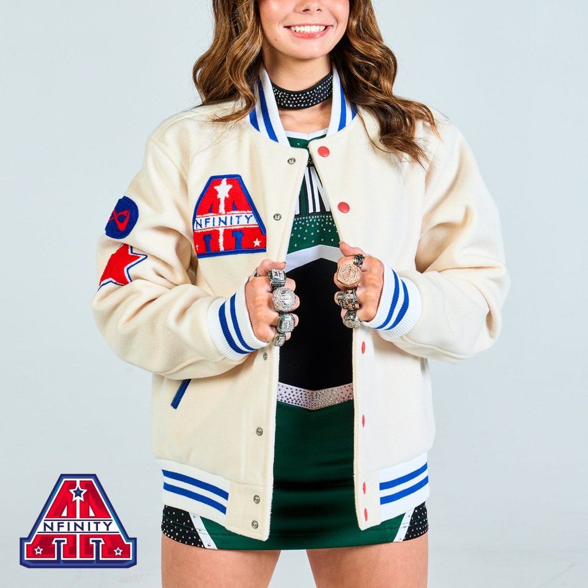 All American White Letterman Jacket - Nfinity™ Cheer - Final Sale