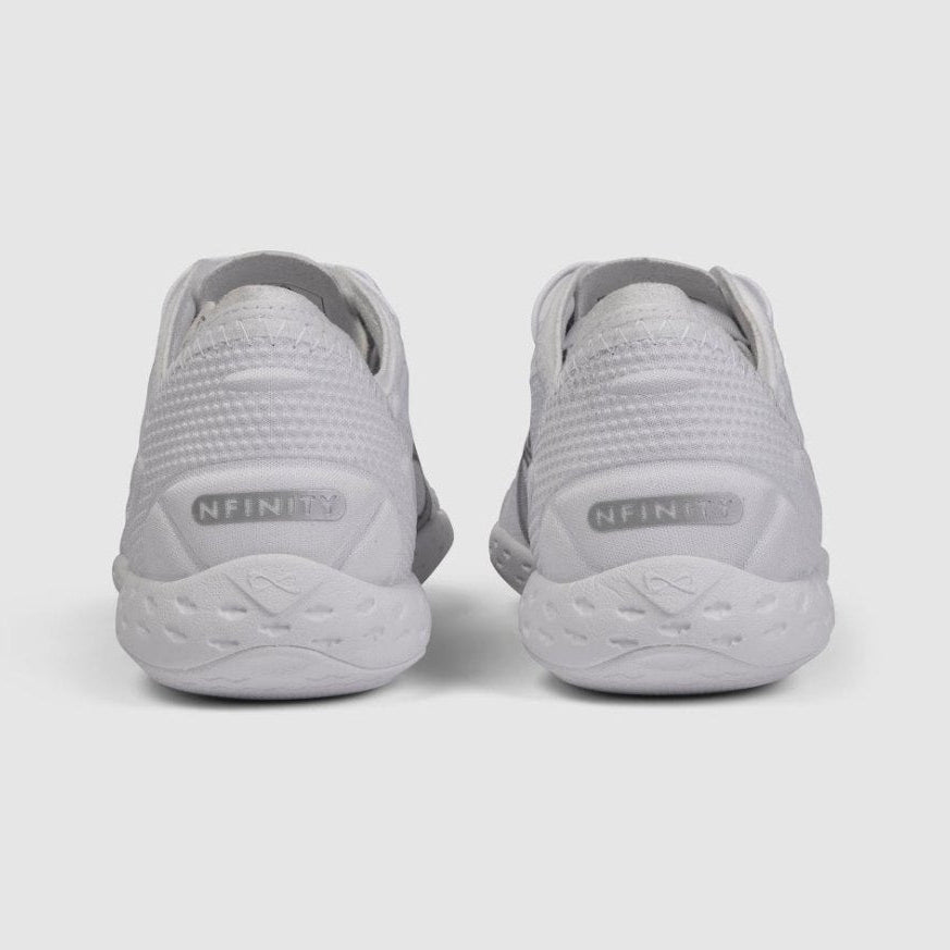 Nfinity Alpha cheer shoe in white, pair, heel view