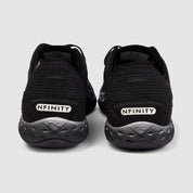 Nfinity Alpha cheer shoe in black, pair, heel view