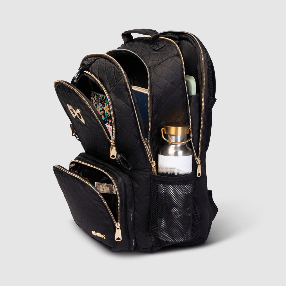 black and gold faux leather backpack Black and Gold Backpack