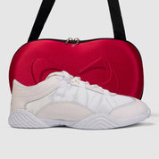 Nfinity Evolution cheer shoe in white with a red shoe case