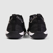 Nfinity Flyte cheer shoe in black, pair, heel view