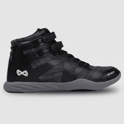 Nfinity Beast mid-top cheer shoe in black, side view