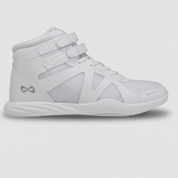 Nfinity Beast mid-top cheer shoe in white, side view