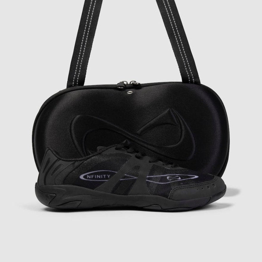 Nfinity Vengeance cheer shoe in black with a black shoe case